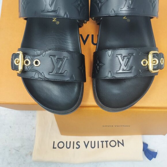 LOUIS VUITTON Black LV Monogram Bom Dia Flat Slide Sandal - Picture 6 of 14
